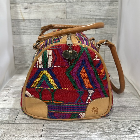 Vintage The Elephant Walk-Handcrafted red tapestry leather Rug Bag - Picture 10 of 14